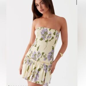 NWT Peppermayo Strapless Cream and Purple Mini Dress